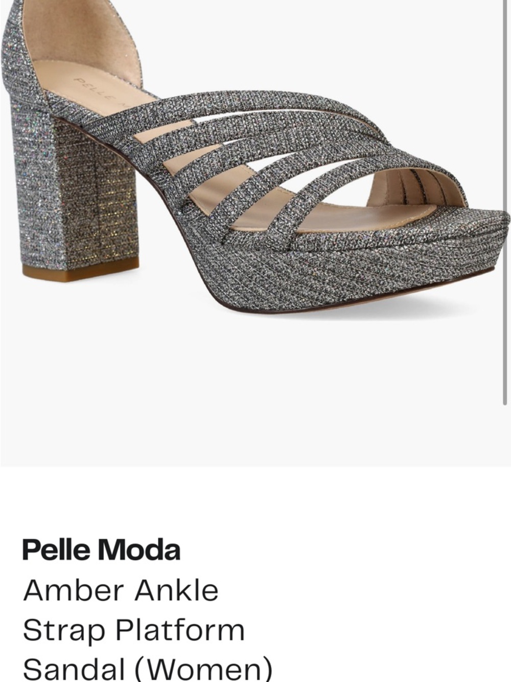 Pelle Moda pewter Amber Glitter Strappy Block Heel Sandals platform NWOT in box